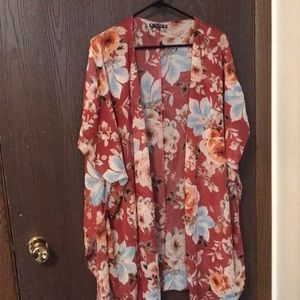 Floral short sleeve duster
